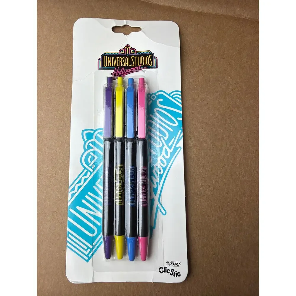 BIC Clic Stic Pens 4 Pack Universal Studios Hollywood Souvenir Retro Black Ink